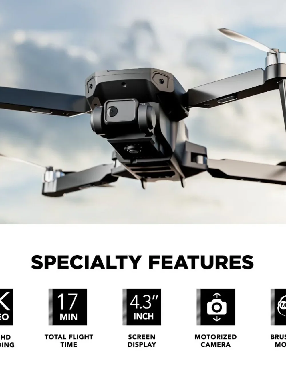 Vivitar SkyVision 4K Ultra HD GPS Foldable Video Drone with 4.3